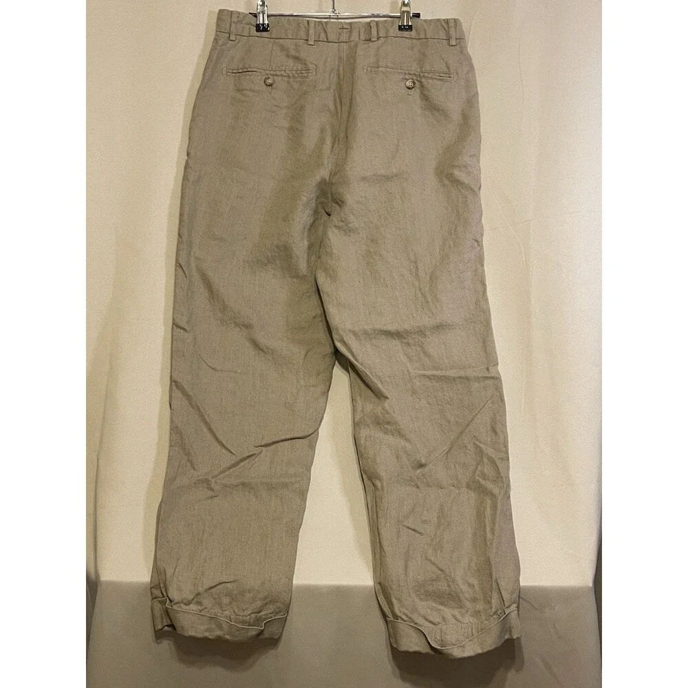 100% Linen Daniel Cremieux Men’s Beige Linen Dress Pants Pleated Straight Leg 34